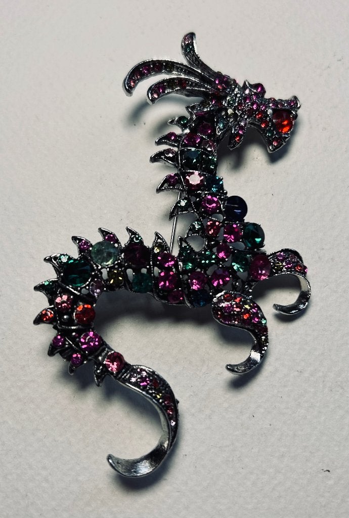 Bijzonder mooie draken broche, glinsterde broche, 10 cm hoog, 10 cm of meer, Overige materialen, Overige kleuren, Nieuw