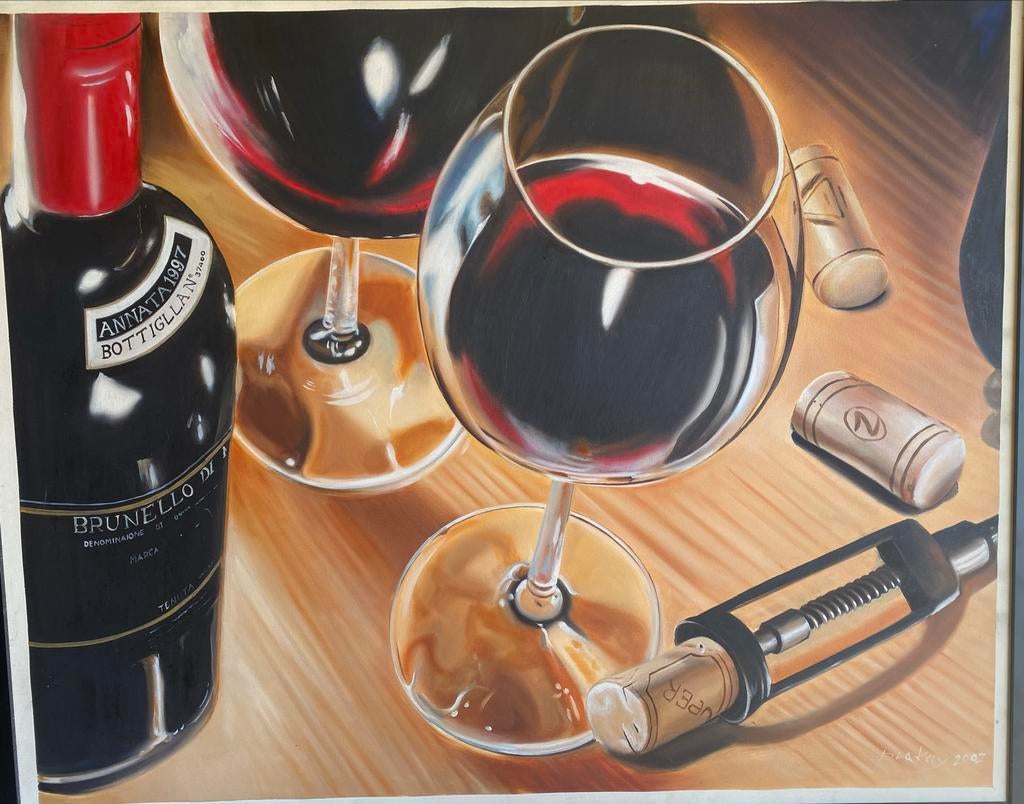 Schilderij: Brunello di Montalcino Wijnstilleven, Ophalen of Verzenden