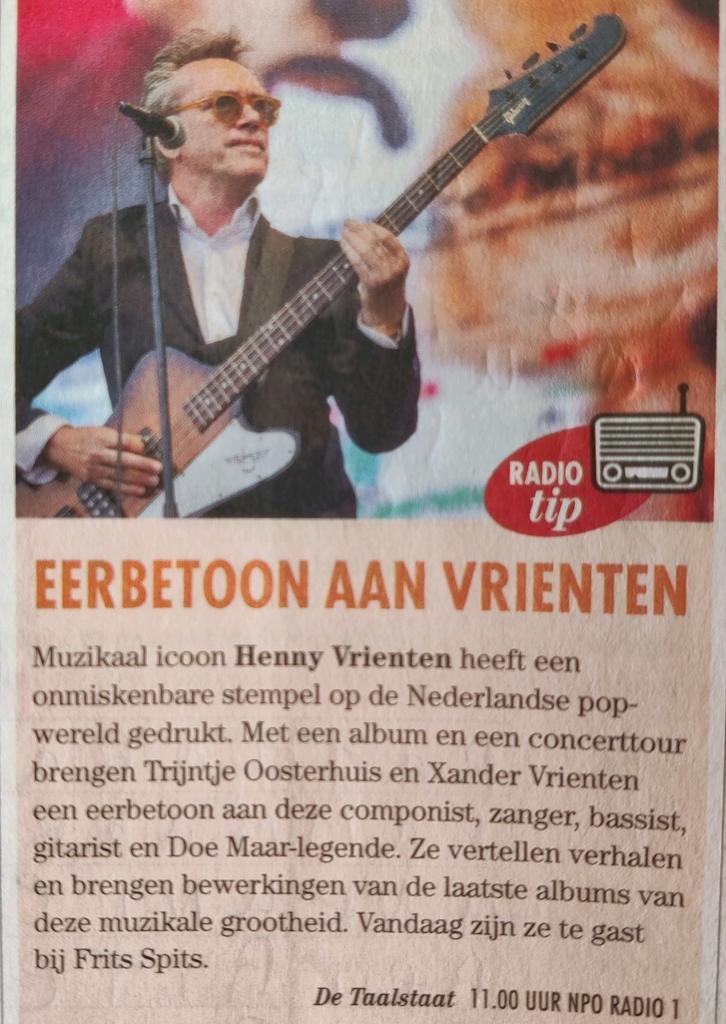 Eerbetoon aan Henny Vrienten. Artikel Knipsel uit 2023, Ophalen of Verzenden, 1980 tot heden, Nederland, Knipsel(s)