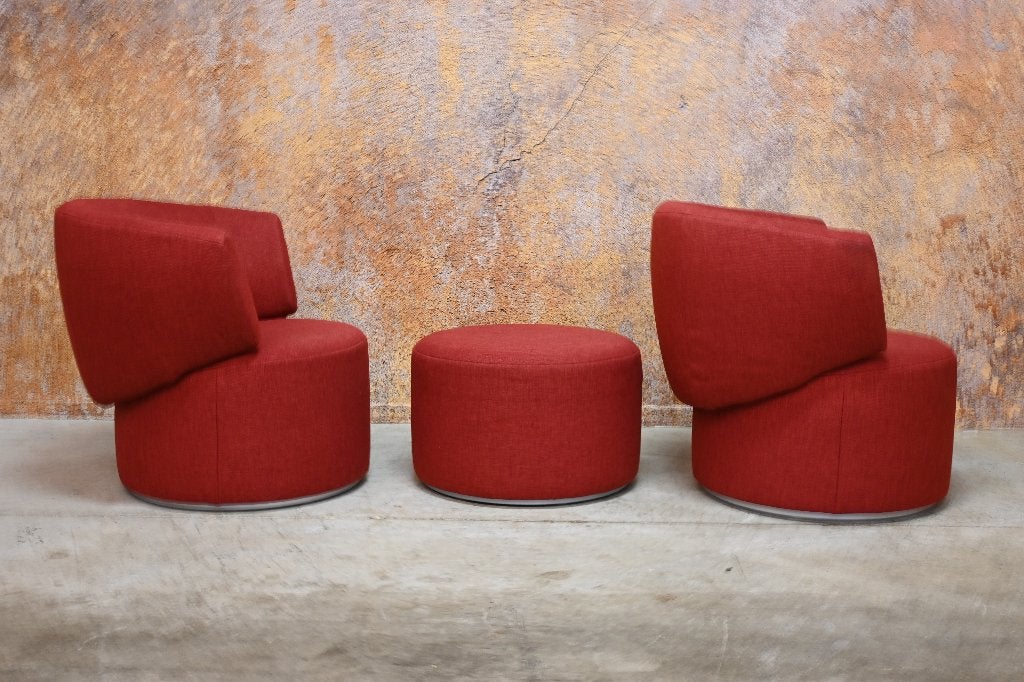 ZGANieuw 2 rode stoffen Rolf Benz 684 design draaifauteuils, 75 tot 100 cm, Zo goed als nieuw, 75 tot 100 cm, Rolf Benz