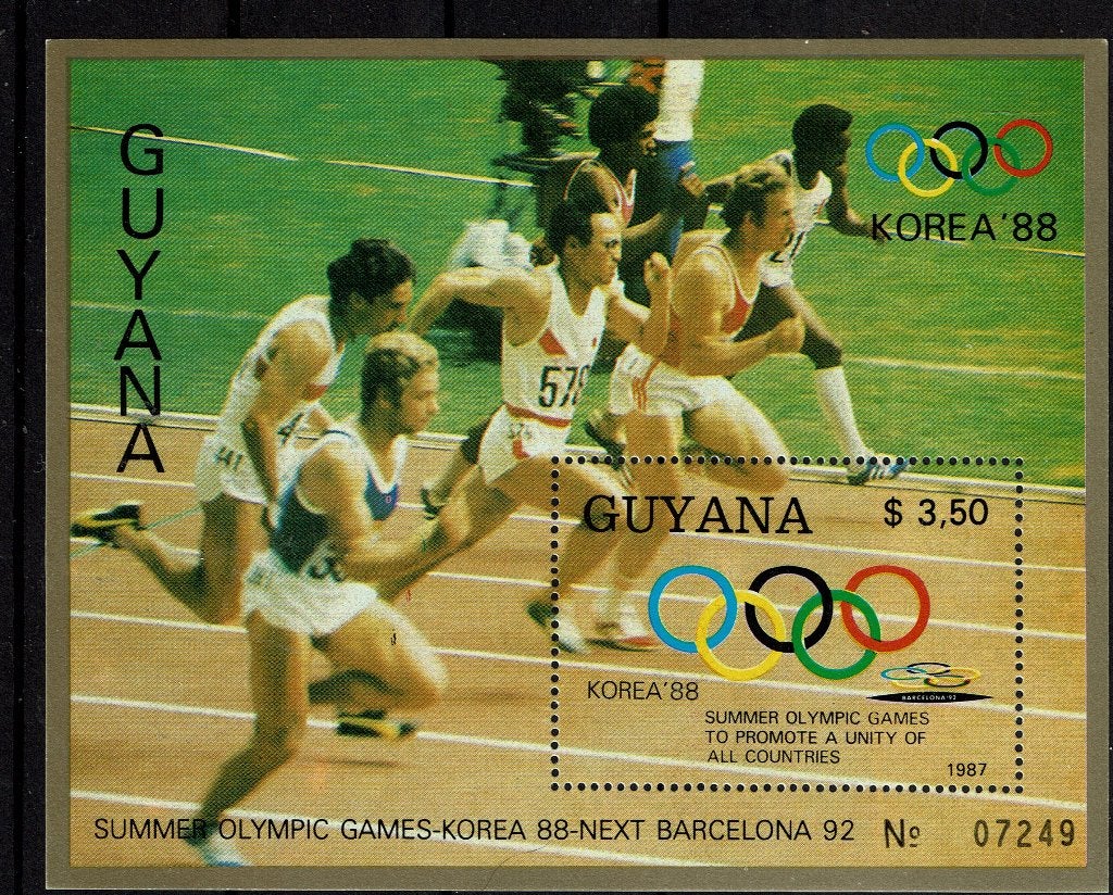 GUYANA 1987 PF BLOK OLYMISCHE SPELEN SPORT ATLETIEK, Ophalen of Verzenden, Postfris, Sport
