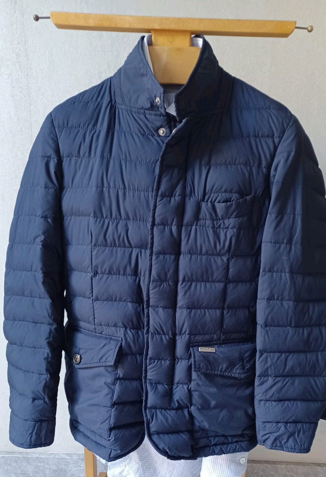 Woolrich dons jas maat S donkerblauw 90% eendendons 10% vere, Blauw, Ophalen of Verzenden, Zo goed als nieuw, Woolrich