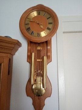 Prachtige houten wandklok met slinger en gewichten, Ophalen of Verzenden