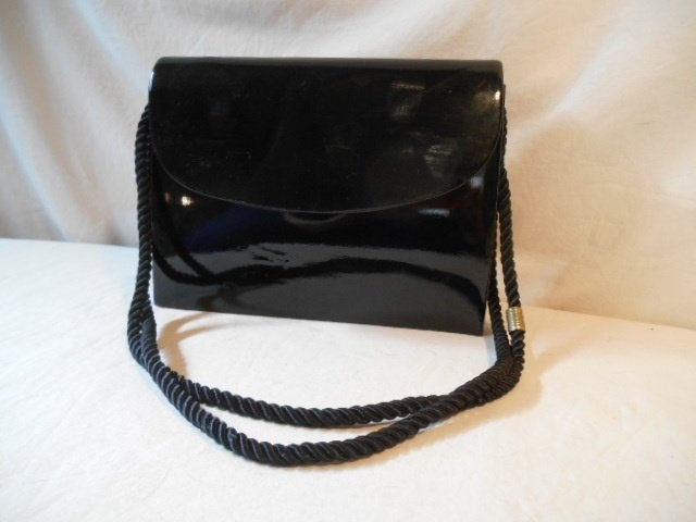 Klein elegant zwart lakleren  tasje/ avondtasje, Verzenden, Gebruikt, Zwart, Avondtasje
