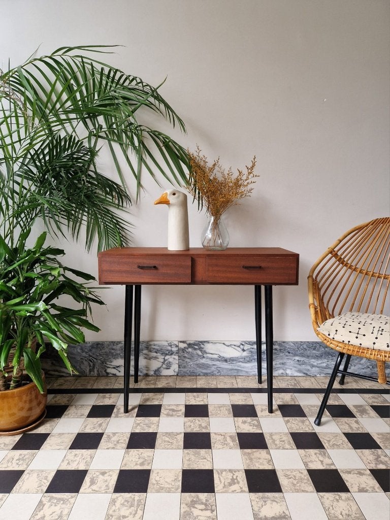 Vintage midcentury ladekastje | kastje | retro, Ophalen, Gebruikt, Teakhout, 1 of 2 laden