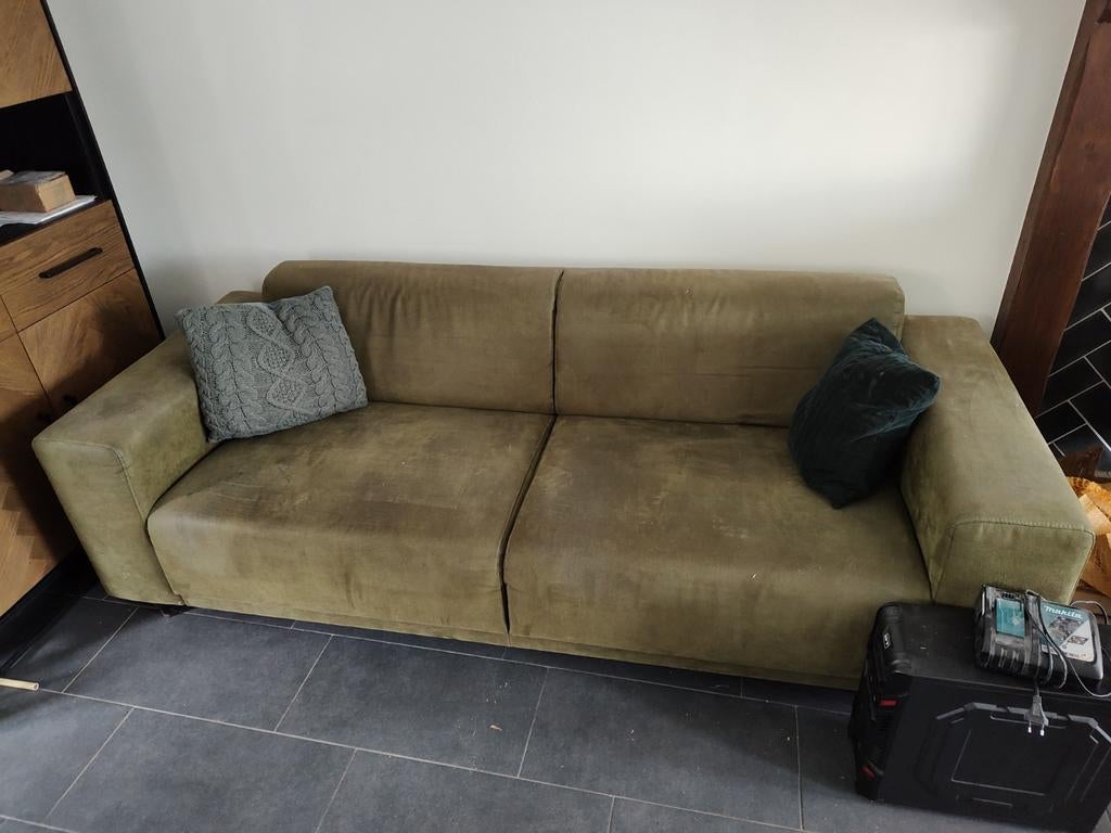 Comfortabele 2-zitsbank in olijfgroen, Ophalen, Gebruikt, Tweepersoons, 75 tot 100 cm