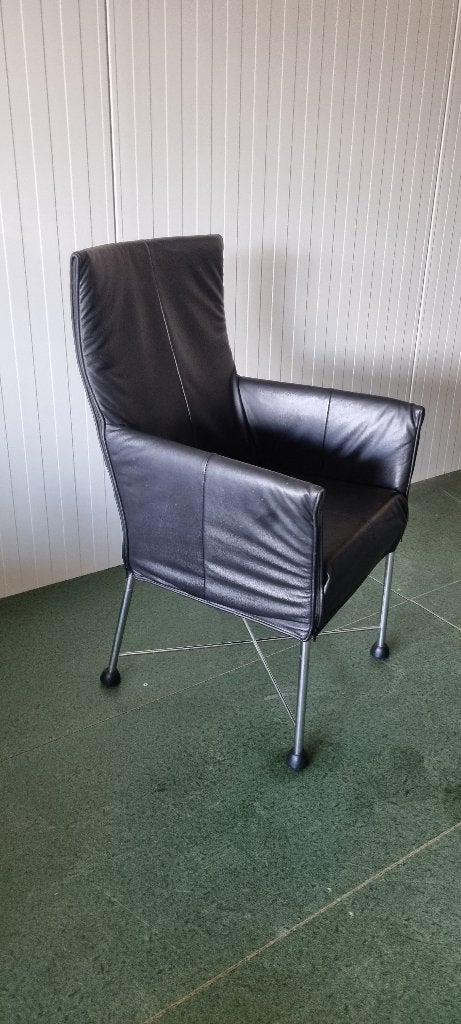 4 zwarte leren Montis Chaplin stoelen met metalen onderstel., Ophalen, Gebruikt, Zwart, Vier