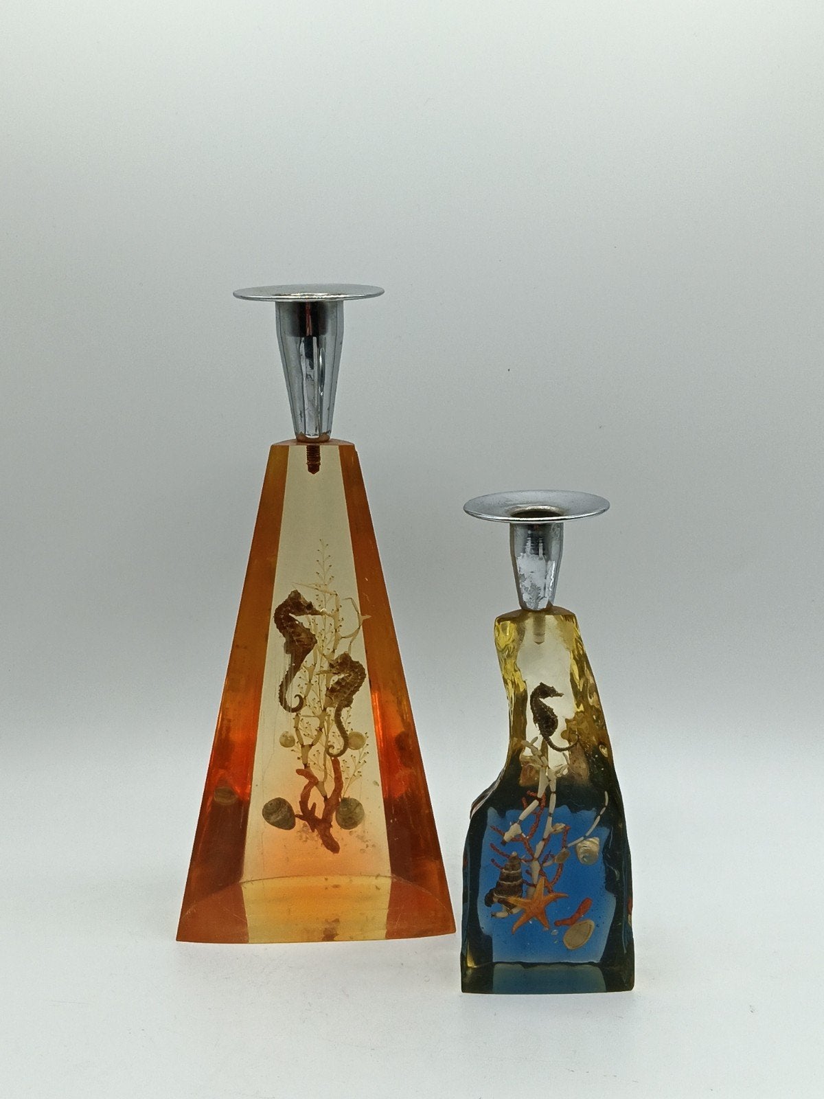 2 Vintage Kitch Nautical Lucite Kandelaars Zeepaardje '60, Ophalen of Verzenden