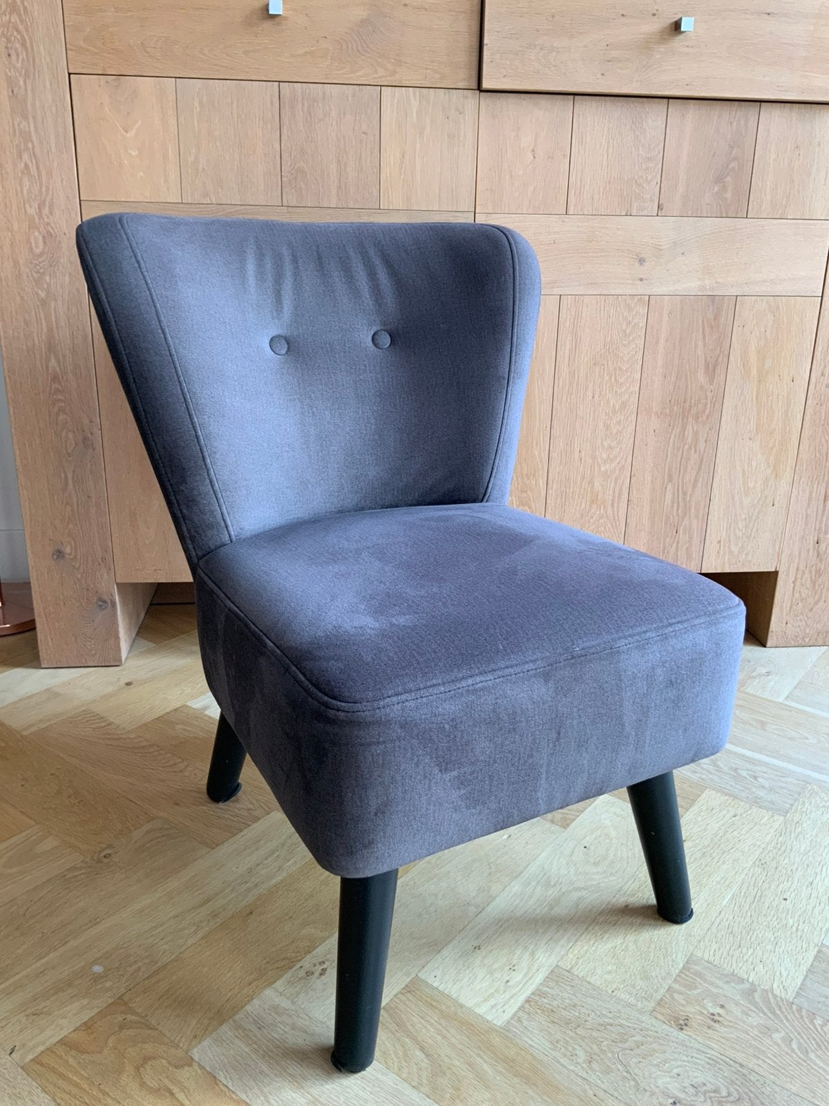 Leuke stoel grijs velours, Huis en Inrichting, Ophalen, Zo goed als nieuw, 50 tot 75 cm