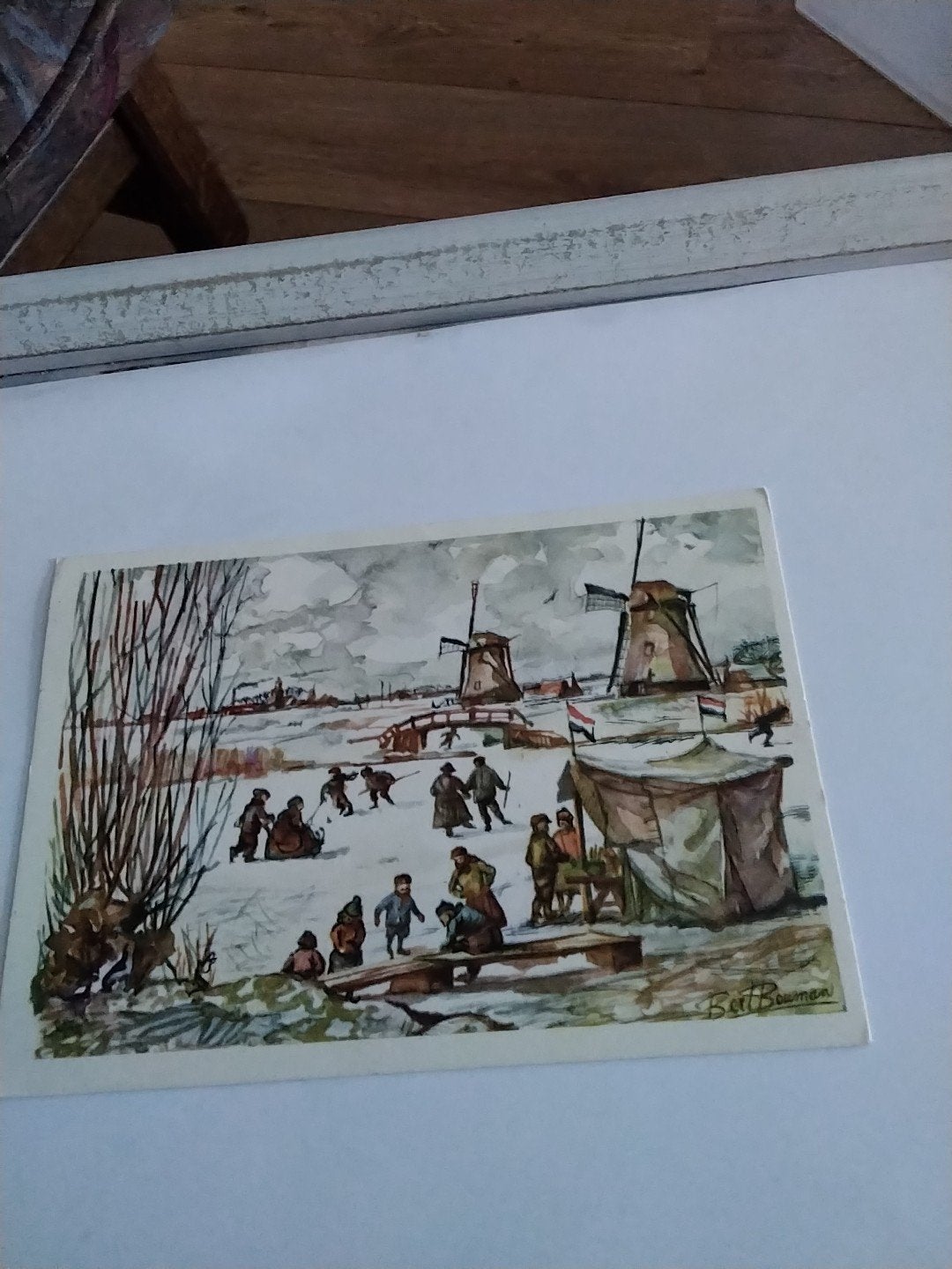 Oude ansichtkaart: Winterlandschap met molens BERT BOUMAN, Ophalen of Verzenden, Voor 1920