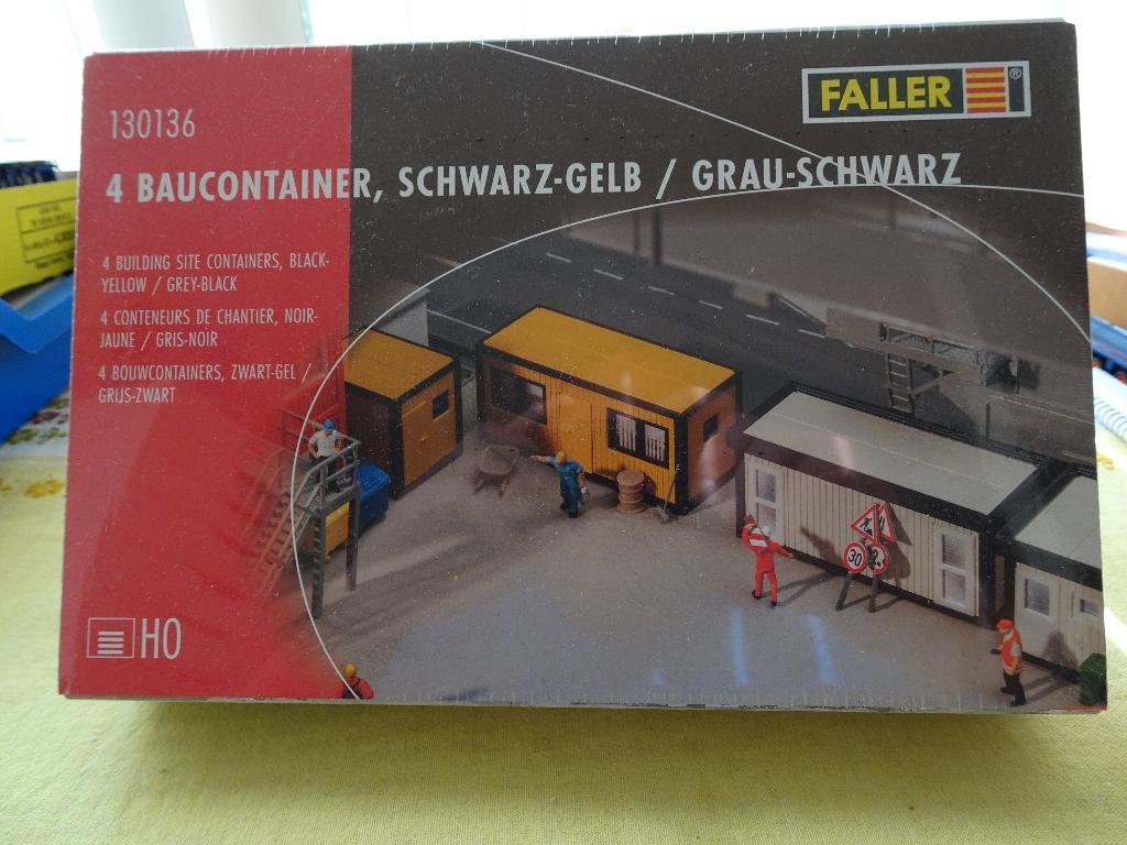 691 faller 130136 4x bouwcontainer zwart geel 1:87 herpa, Ophalen of Verzenden, Nieuw, Bus of Vrachtwagen, Herpa