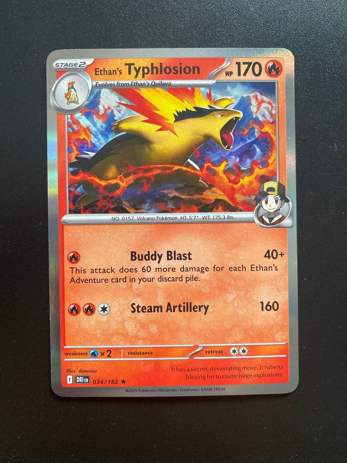 Ethan's Typhlosion 034/182 Rare Holo Destined Rivals, Ophalen of Verzenden, Zo goed als nieuw, Losse kaart, Foil