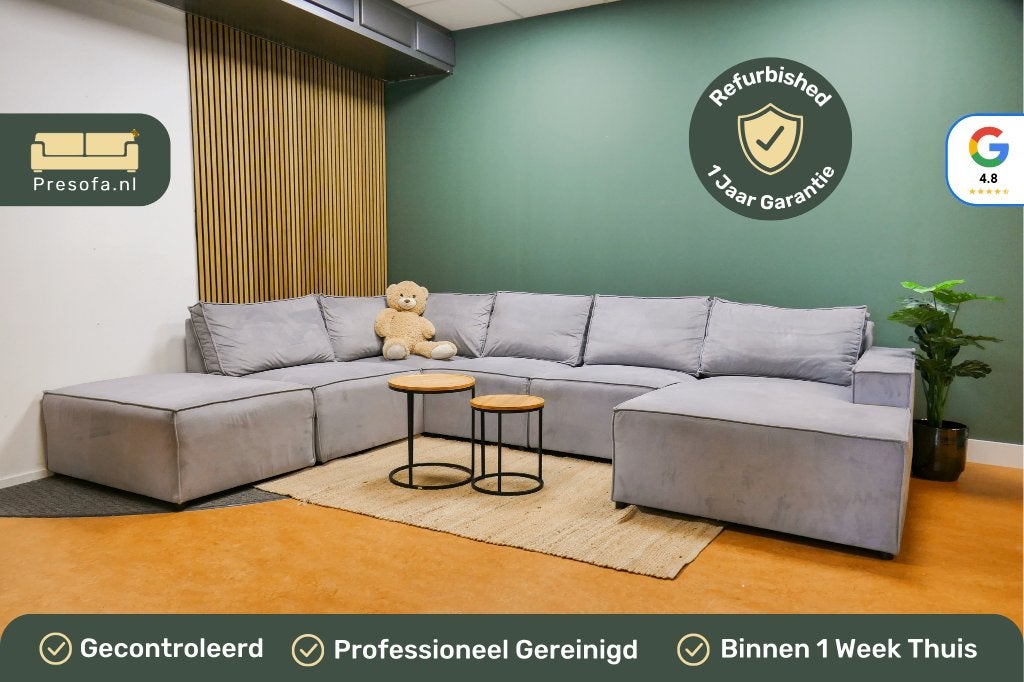 U Bank Modulair Velvet Licht grijs [Refurbished], Huis en Inrichting, -, -, Hoekbank, 300 cm of meer