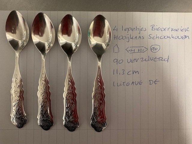 4 Biedermeier lepeltjes Hooijkaas schoonhoven, 11,3 cm, Ophalen of Verzenden