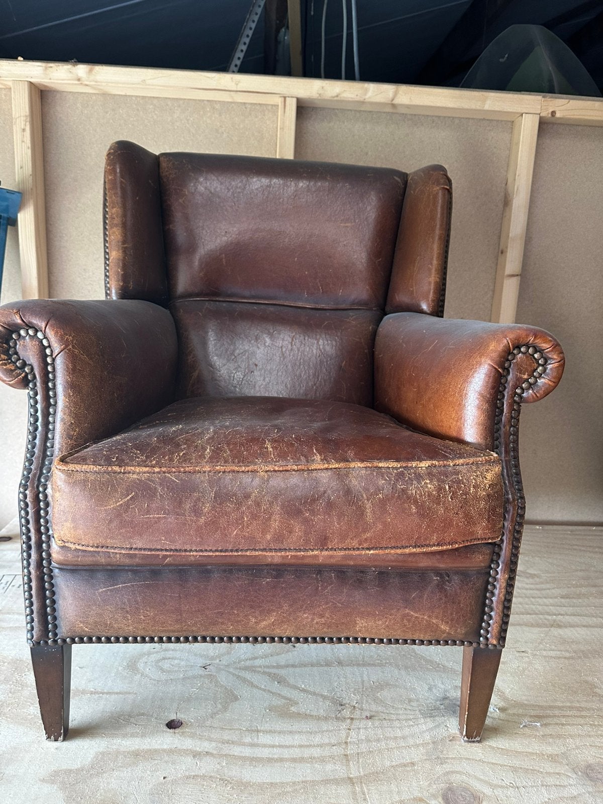 Vintage schapenleren fauteuil., Ophalen, ., ., 50 tot 75 cm