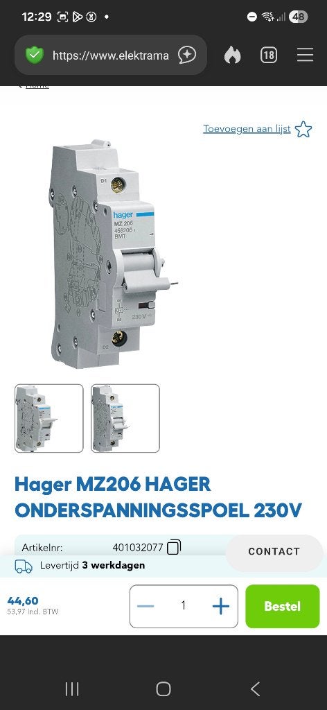 Hager obderspannigsspoel, Ophalen of Verzenden, Nieuw, Schakelaar