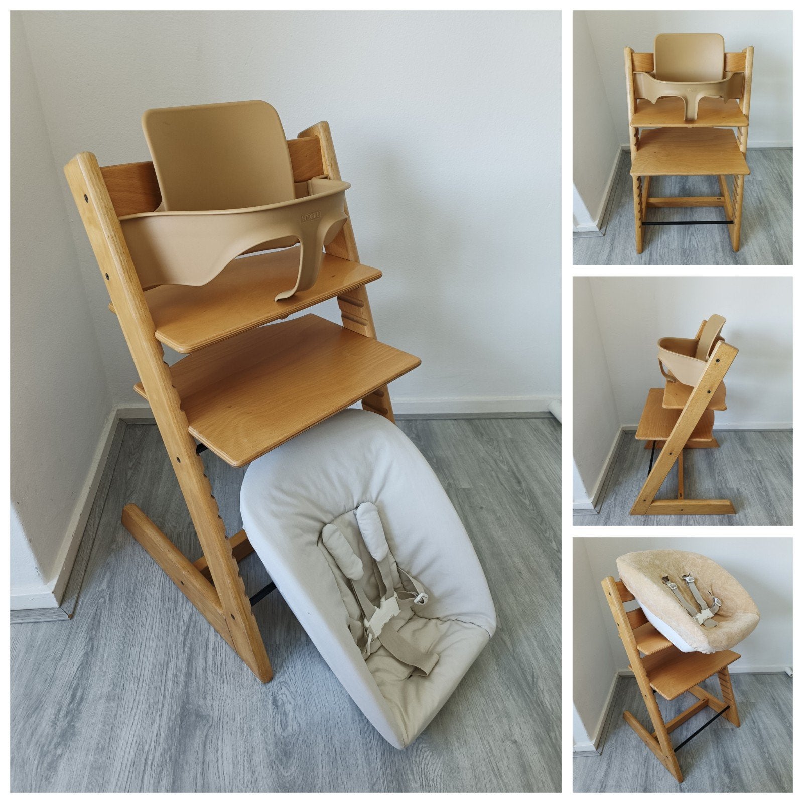 Stokke Tripp Trapp naturel met babyset, newbornset, hoes, Kinderen en Baby's, Kinderstoelen, Zo goed als nieuw, Meegroeistoel