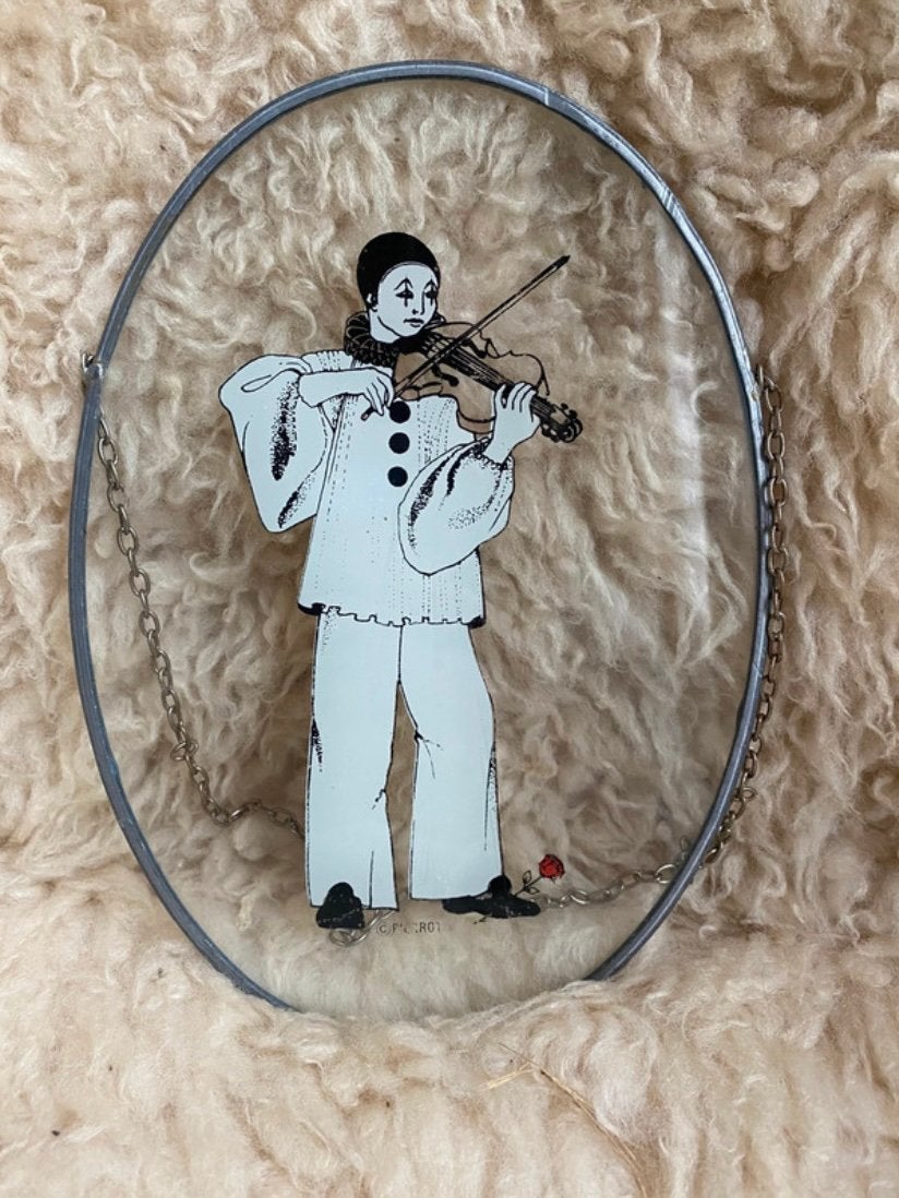 Vintage raam hanger, glas in lood Pierrot jaren ‘70, Ophalen of Verzenden, Zo goed als nieuw