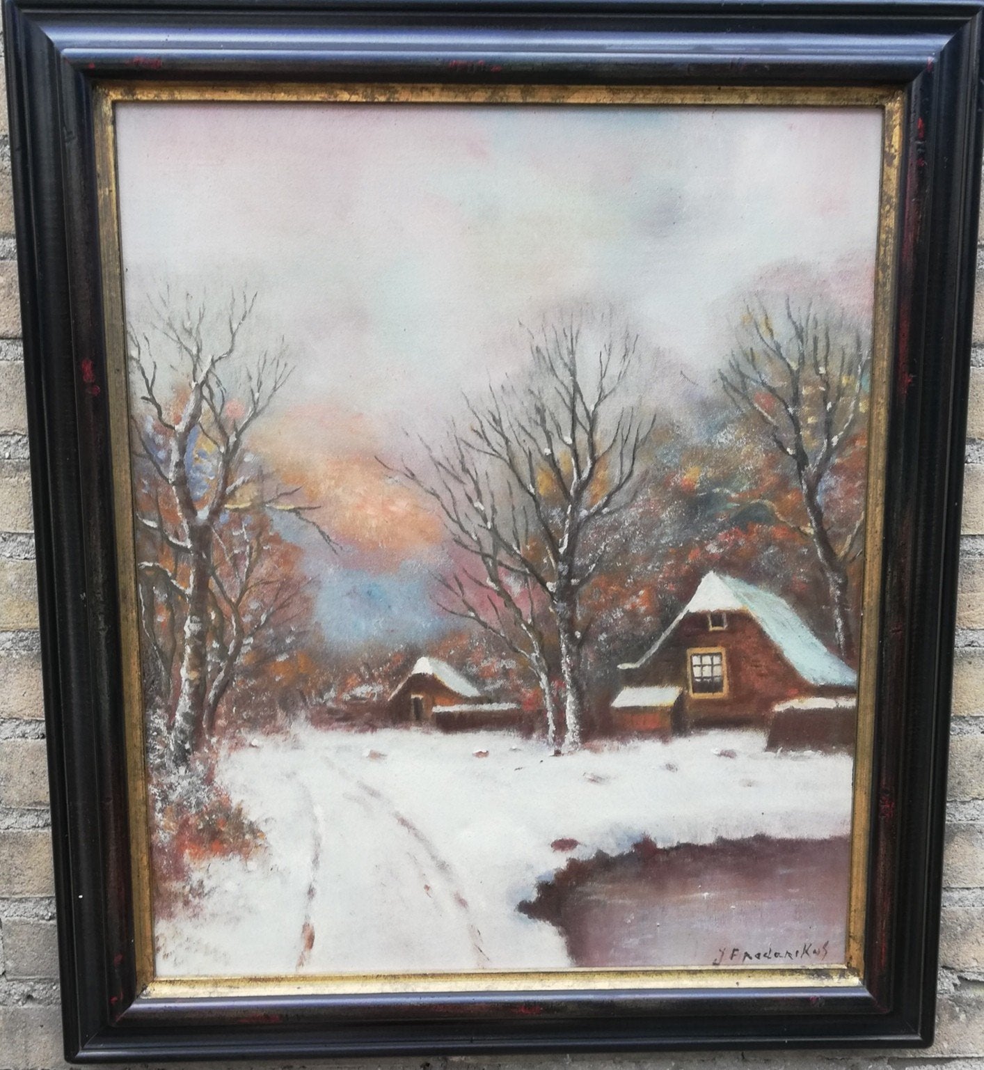 J. Frederiks, Winters bosgezicht. Olie/doek. 62/72 cm, Ophalen of Verzenden