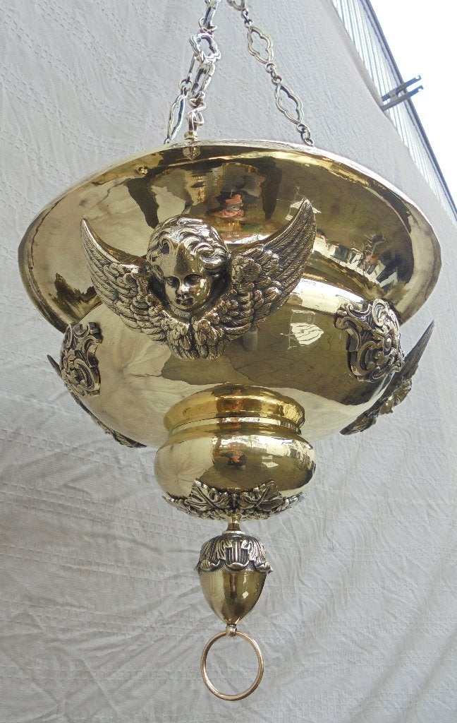 Mooie grote koperen godslamp religieus., Ophalen of Verzenden