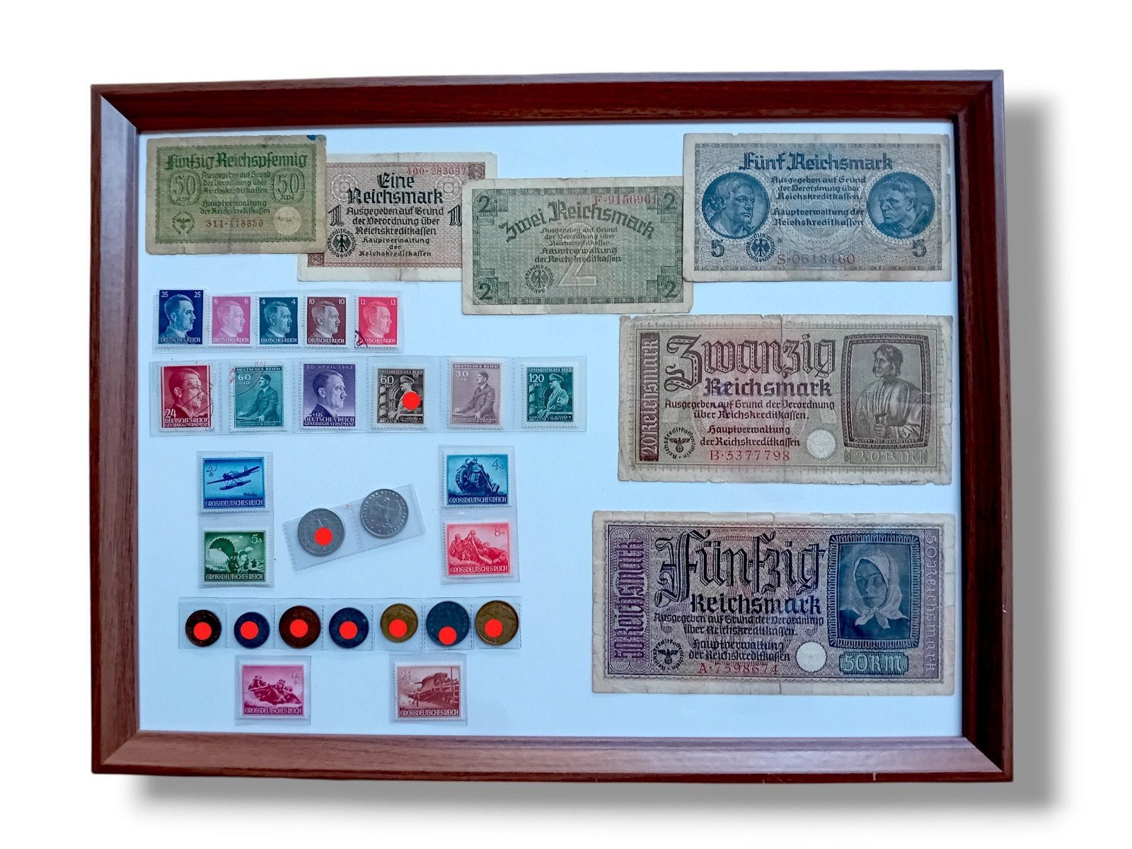 Set WW2 Papiergeld Reichsmark Reichspfennig Postzegels WO2, Ophalen of Verzenden, Duitsland, Setje