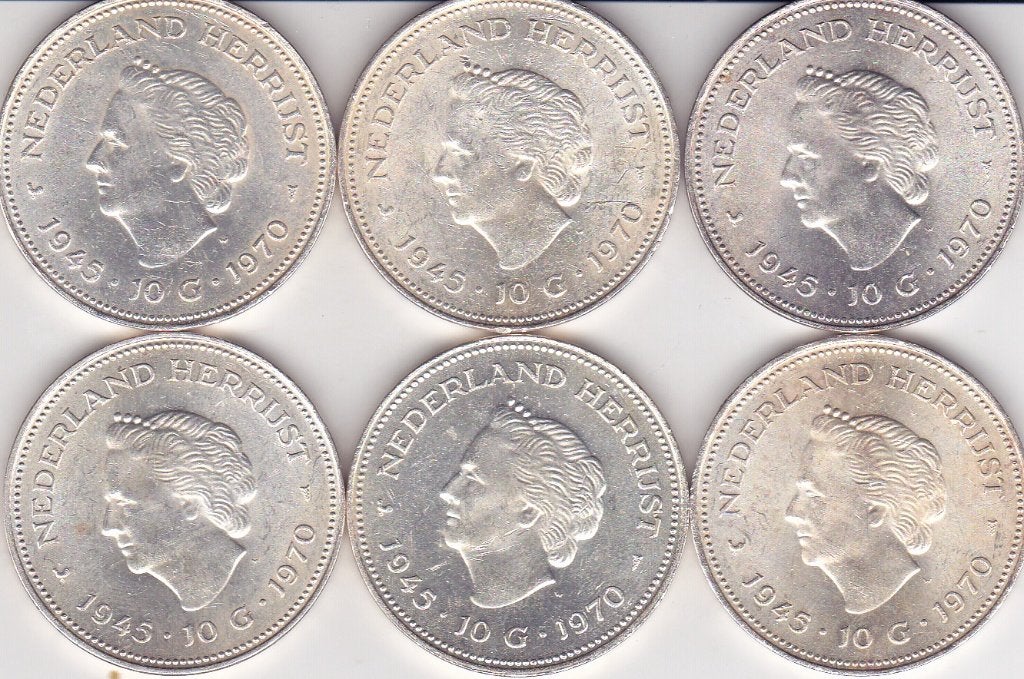 TIEN GULDEN MUNTEN 1970 ZES STUKS, Ophalen of Verzenden, Koningin Juliana, 10 gulden