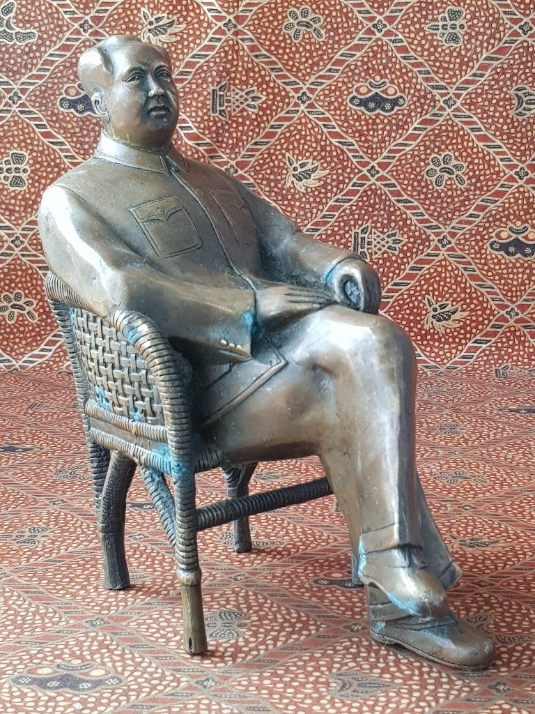 Mooi zwaar oud Chinees brons beeld van Mao Zedong 22,2 cm., Antiek en Kunst, Gemerkt, Ophalen of Verzenden, China, Brons