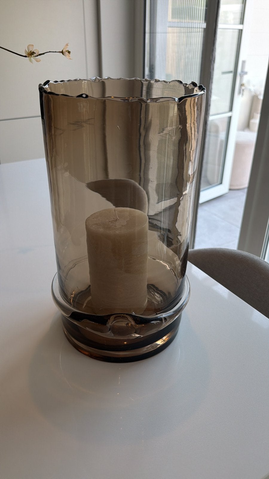 Mooi luxe windlicht / vaas in smoke glas, Ophalen of Verzenden, Zo goed als nieuw