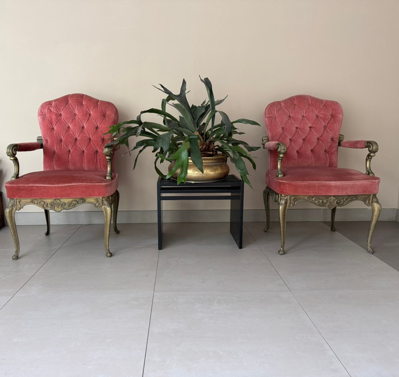 Vintage fauteuils barok brons frame Regency style fauteuil, Ophalen