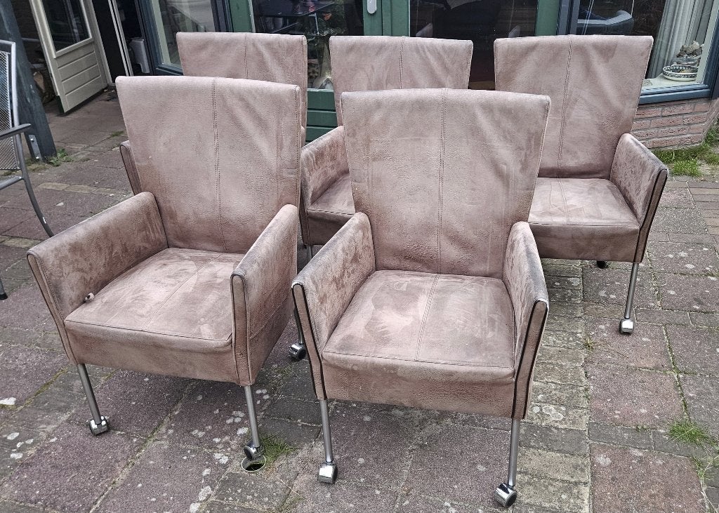 5 eettafelstoelen, Ophalen, Kunststof, Gebruikt, Bruin