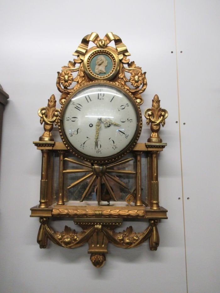 Oer 09974 grote houten klok zonnestralen Biedermeier stijl, Ophalen