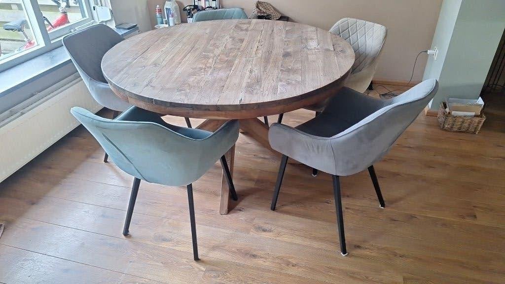 Mooie teak houten tafel 150 rond, Ophalen, 150 tot 200 cm, 200 cm of meer, Zo goed als nieuw