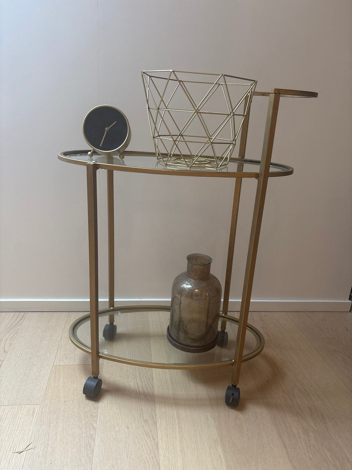 Gouden serveerwagen met glazen platen, Ophalen of Verzenden, Gebruikt