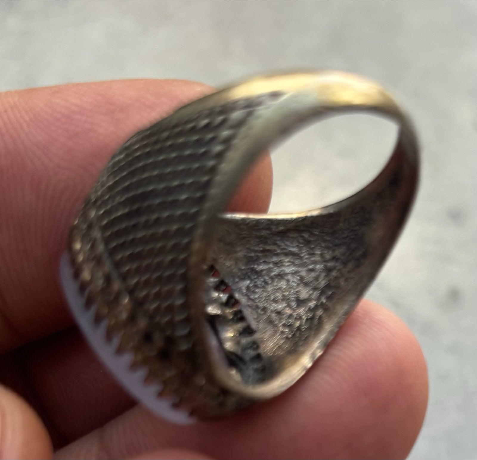 Vintage Zilveren Ring met Gegraveerde Agaat Steen, 18 tot 19, Gebruikt, Ophalen of Verzenden, Dame of Heer