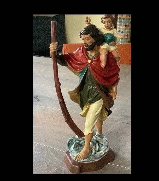Handgesneden st Christoffel Beeld uit Tirol, 25 cm, Ophalen of Verzenden, Handgemaakt, 20 - 50 cm, Beeld