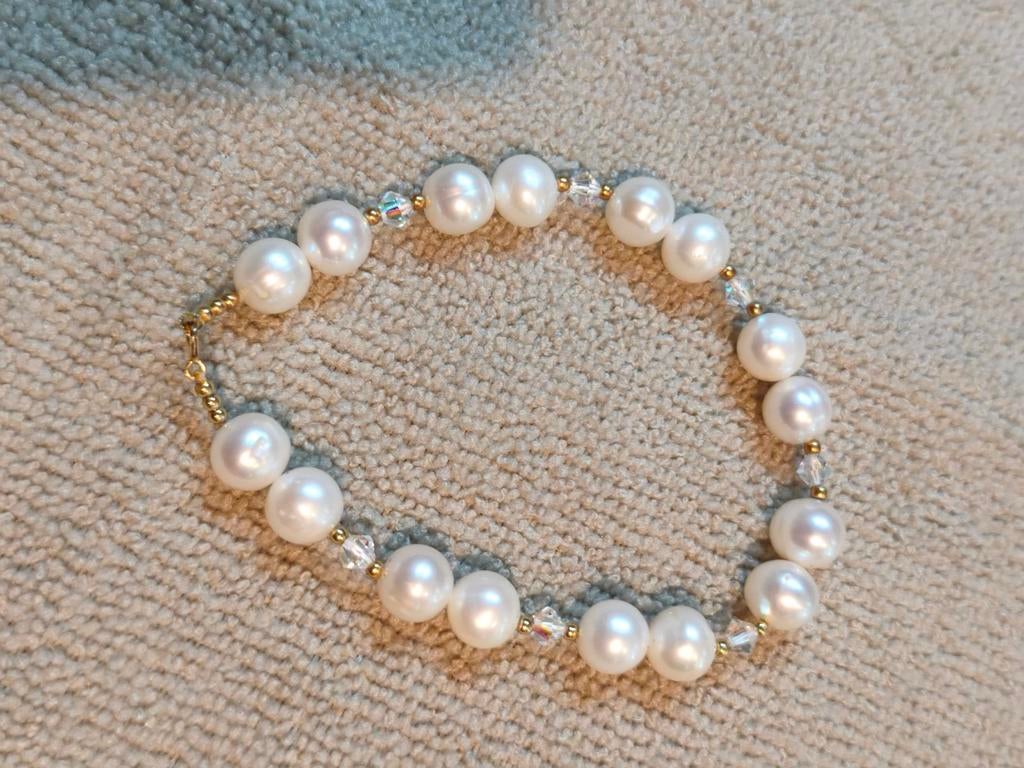 Armband zoetwater parels en Swarovski 18 karaat, Sieraden, Tassen en Uiterlijk, Armbanden, Ophalen of Verzenden, Zo goed als nieuw