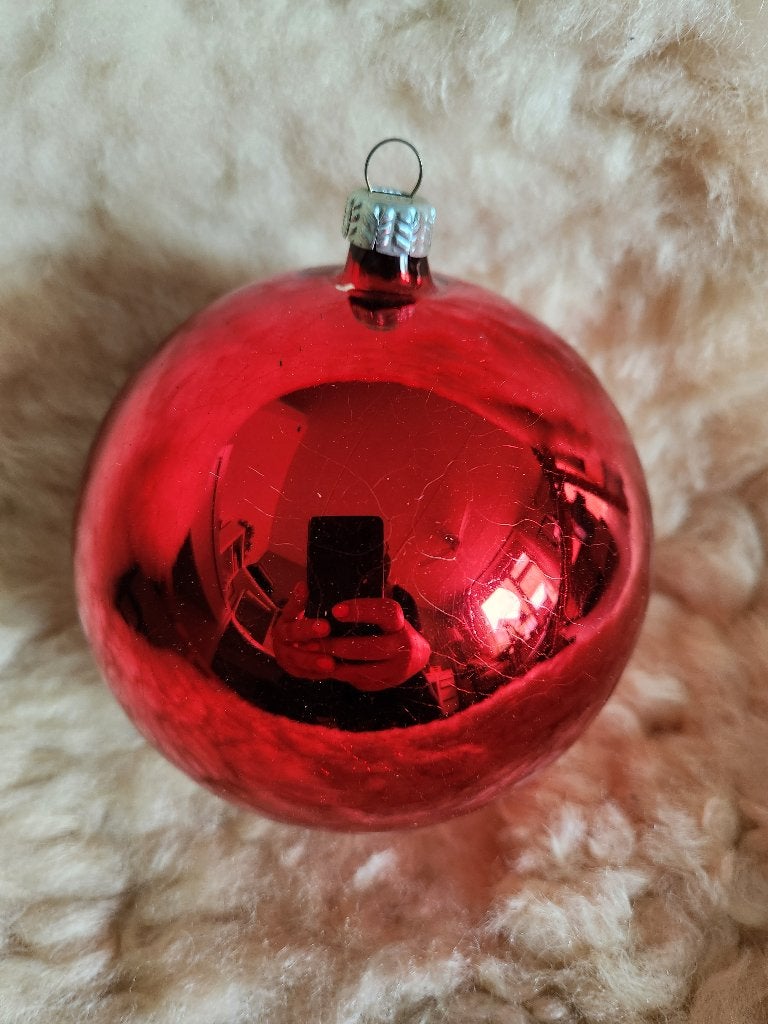 Vintage grote kerstbal - GDR - met doos, Ophalen of Verzenden, Gebruikt