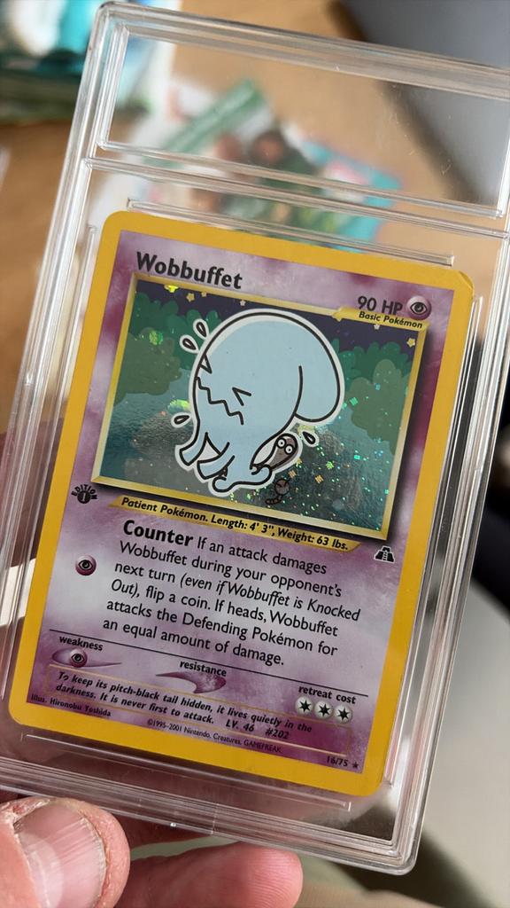 Wobbuffet 1e Editie Pokémon Kaart (16/75) - Neo Discovery, Ophalen of Verzenden, Zo goed als nieuw, Losse kaart, Foil