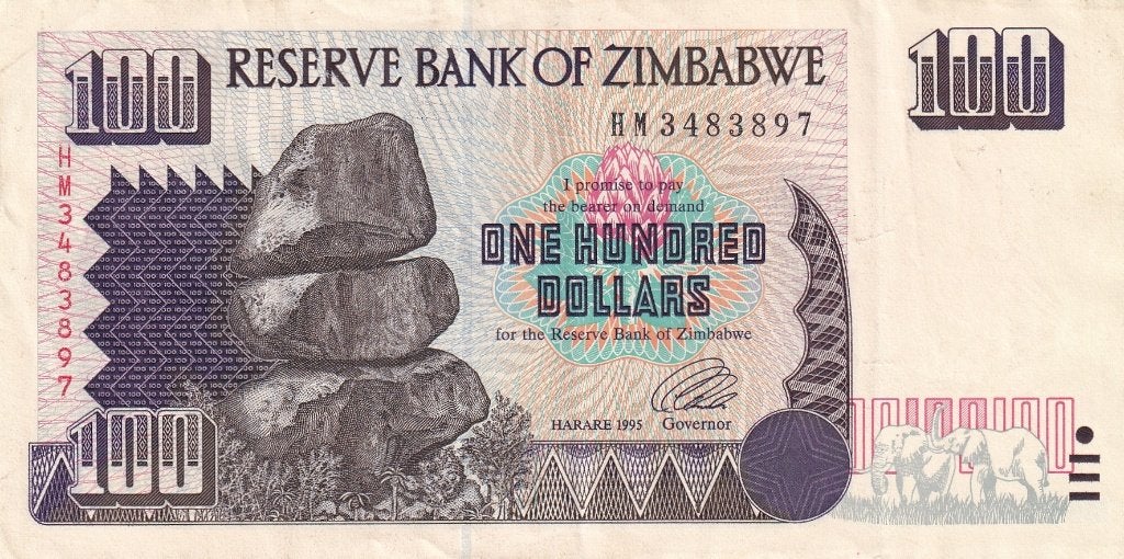 Zimbabwe 100 dollar 1995, Postzegels en Munten, Bankbiljetten | Afrika, Verzenden, Zimbabwe, Los biljet