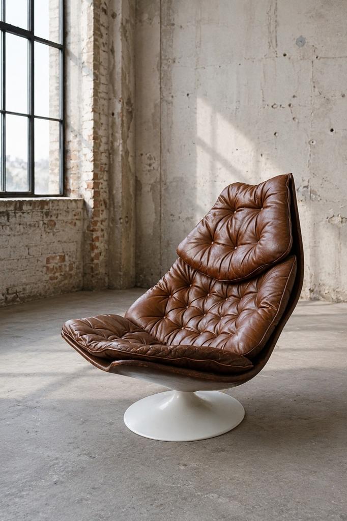 Artifort F588,eerste generatie 1967 Geoffrey Harcourt bruin, Huis en Inrichting, Fauteuils, Gebruikt, Kunststof, Metaal, 50 tot 75 cm