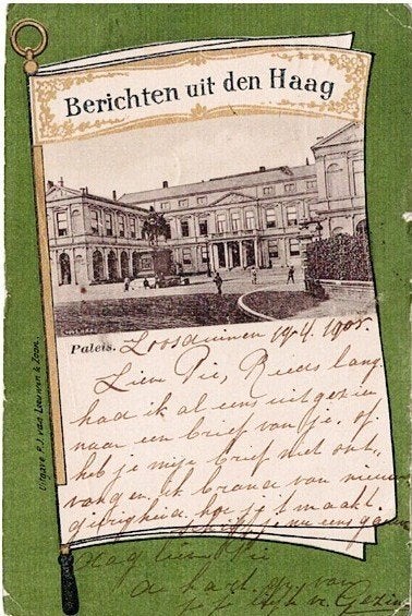 Antieke briefkaart Paleis Kneuterdijk Den Haag 1905, Ophalen of Verzenden, Voor 1920, Gelopen, Feest(dag)