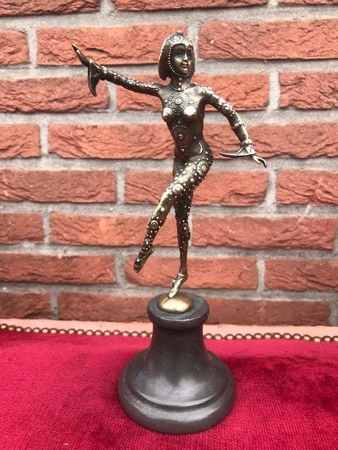 prachtbeeldje, danseres van Chiparus, brons en marmer, Antiek en Kunst, Brons, Beeld, Vrouw, Gemerkt