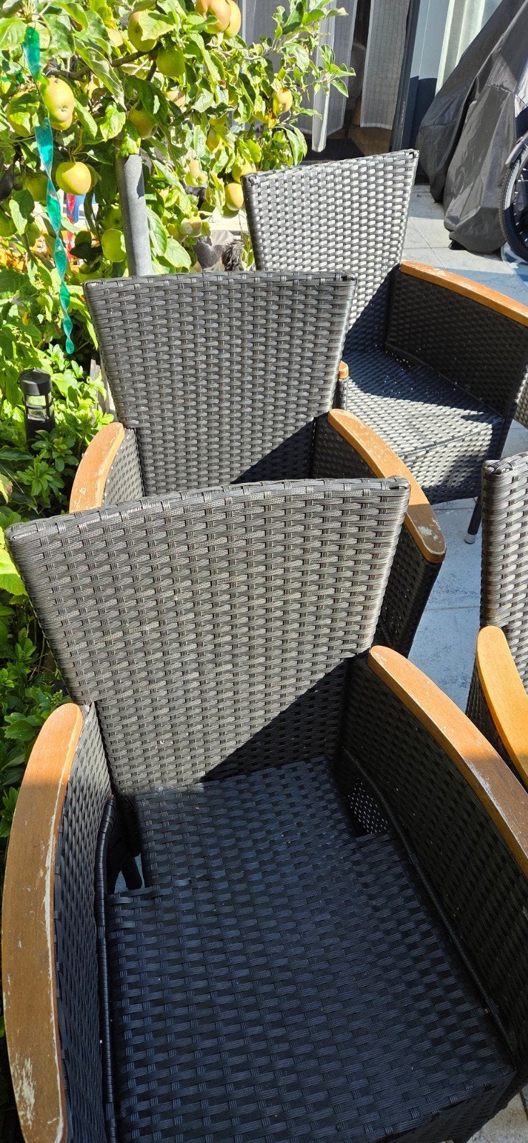 Casaria tuinset met 6 stoelen en houten tafel, Tuin en Terras, Ophalen, Gebruikt, 6 zitplaatsen, Wicker