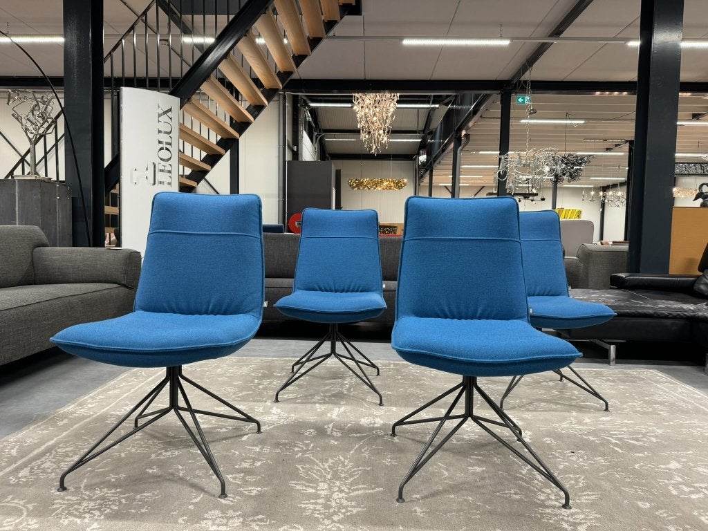 4 Nieuw Rolf Benz 606 eetkamerstoel Blauw stof Design stoel