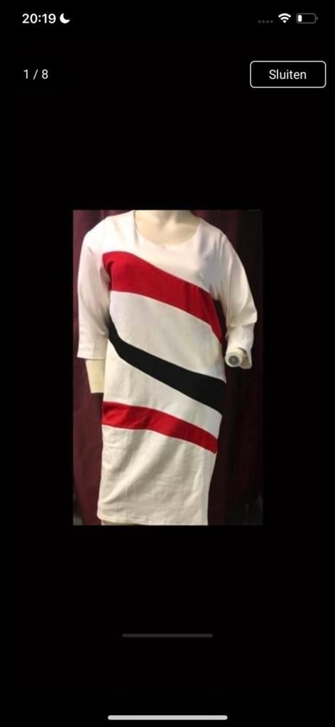 X-Two Jurk met Rood, Zwart en Wit Patroon, Wit, Maat 42/44 (L), Nieuw, Ophalen of Verzenden