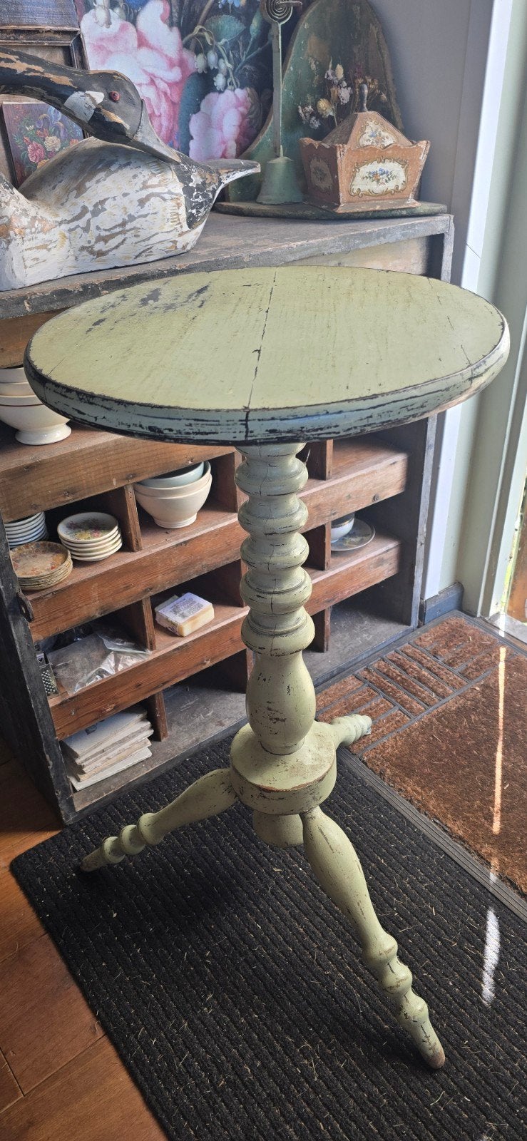 Prachtig groen Frans houten bijzet wijn tafeltje tafel, Ophalen of Verzenden