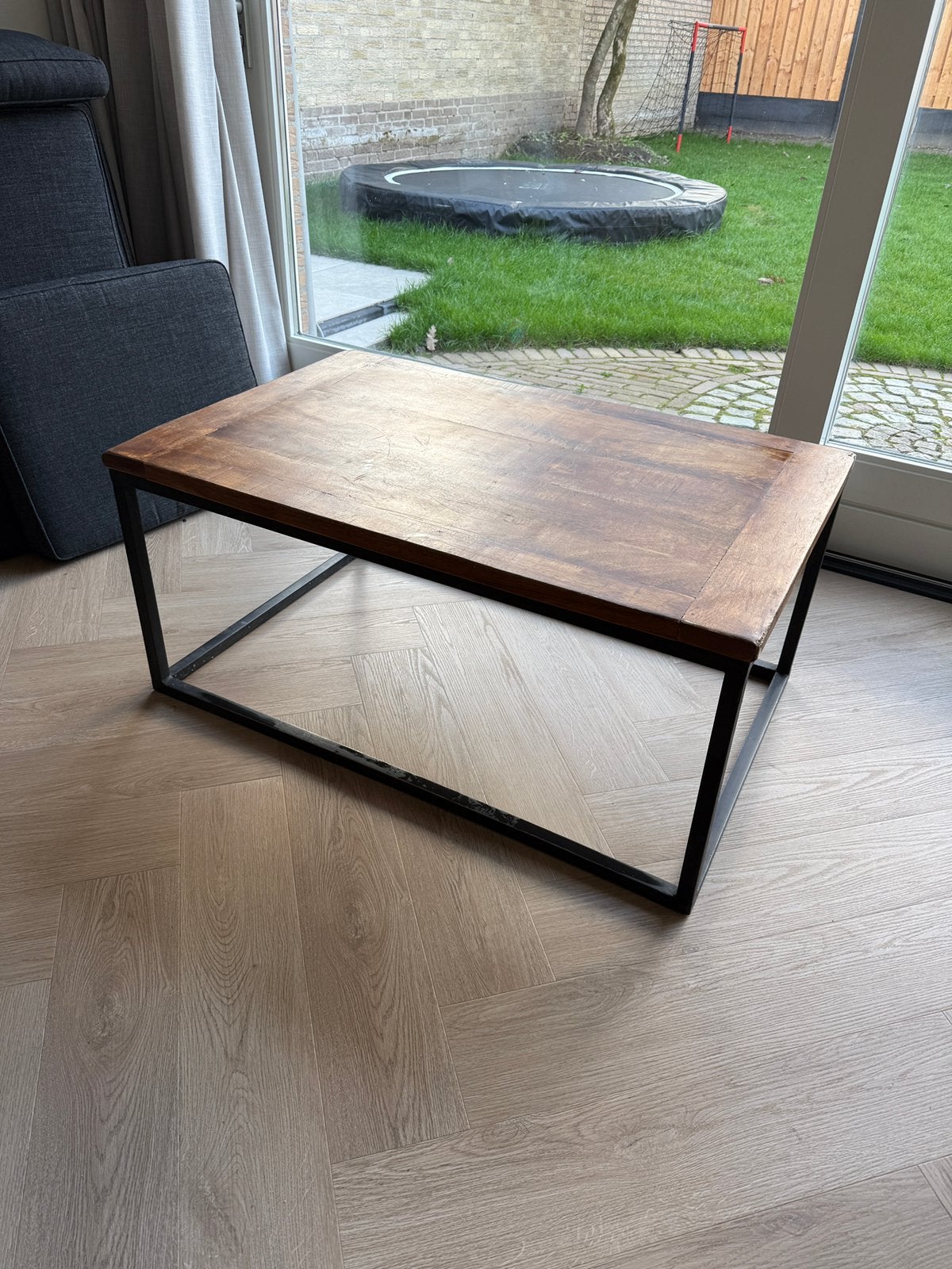 Industriele salontafel, Ophalen, 100 tot 150 cm, Teakhout, 50 tot 100 cm