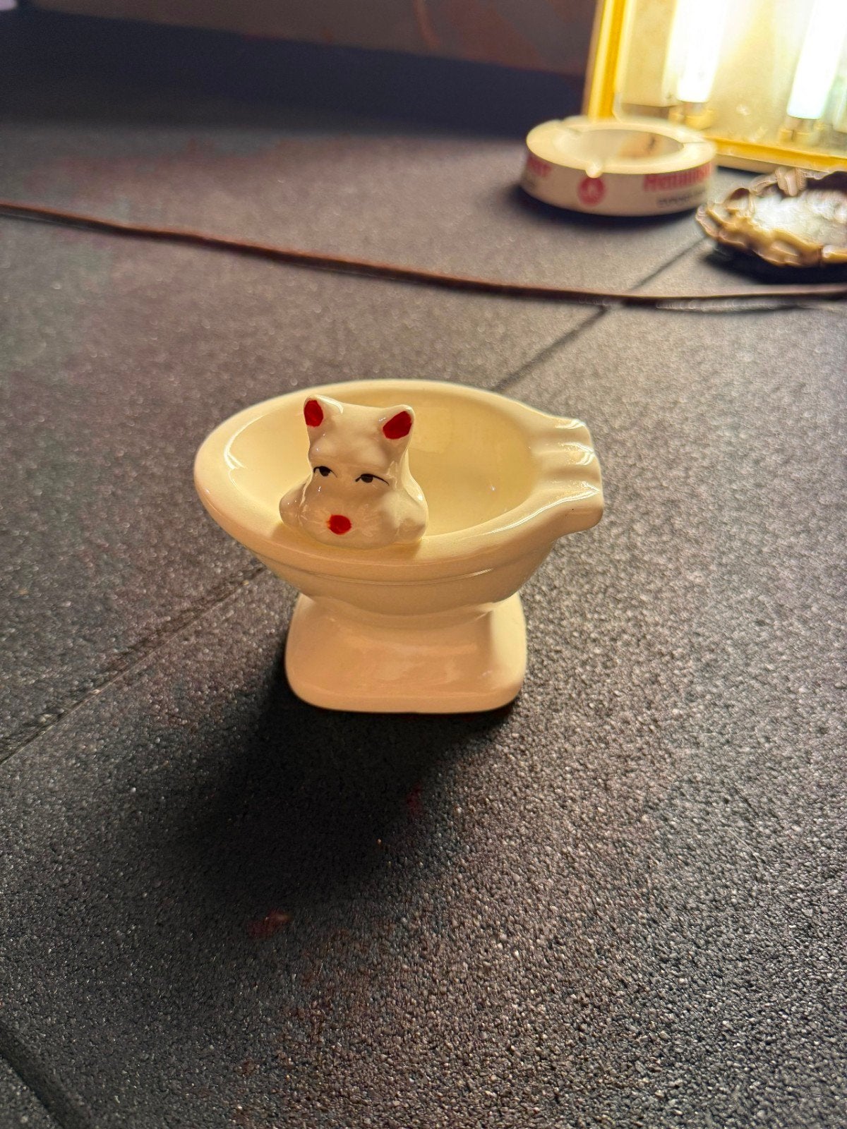 Antieke asbak met kattenfiguur - Vintage decoratie, Ophalen of Verzenden