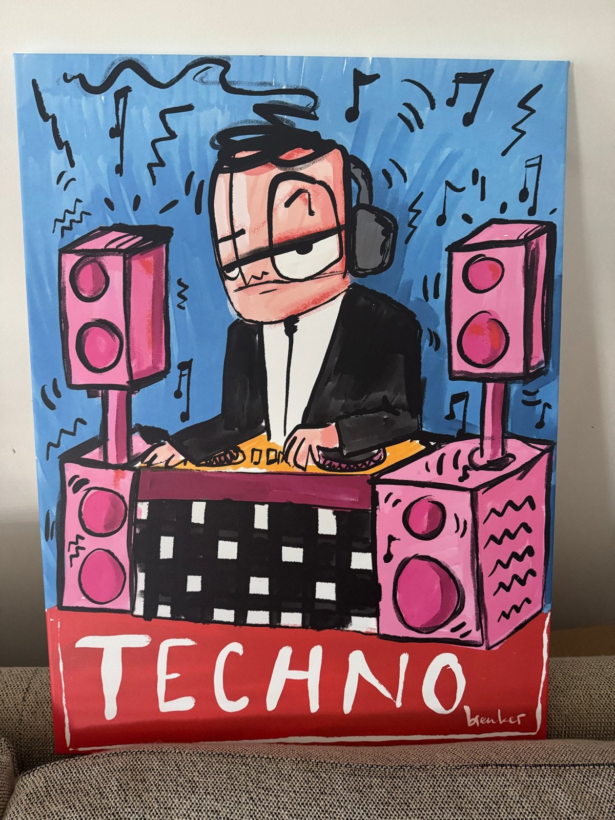 Uniek handgeschilderd schilderij 'Techno DJ' - gesigneerd, Ophalen, Acrylverf, Gesigneerd, Muziek