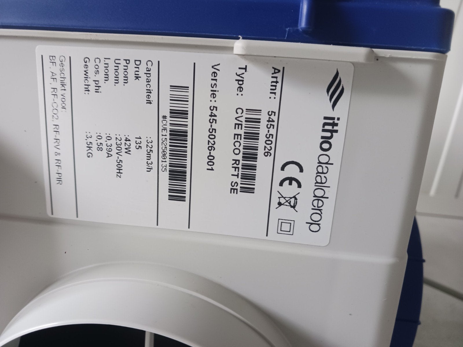 Itho Daalderop ventilatie CVE ECO RFTse, gereviseerd product, Ophalen of Verzenden, Zo goed als nieuw, Afzuiger